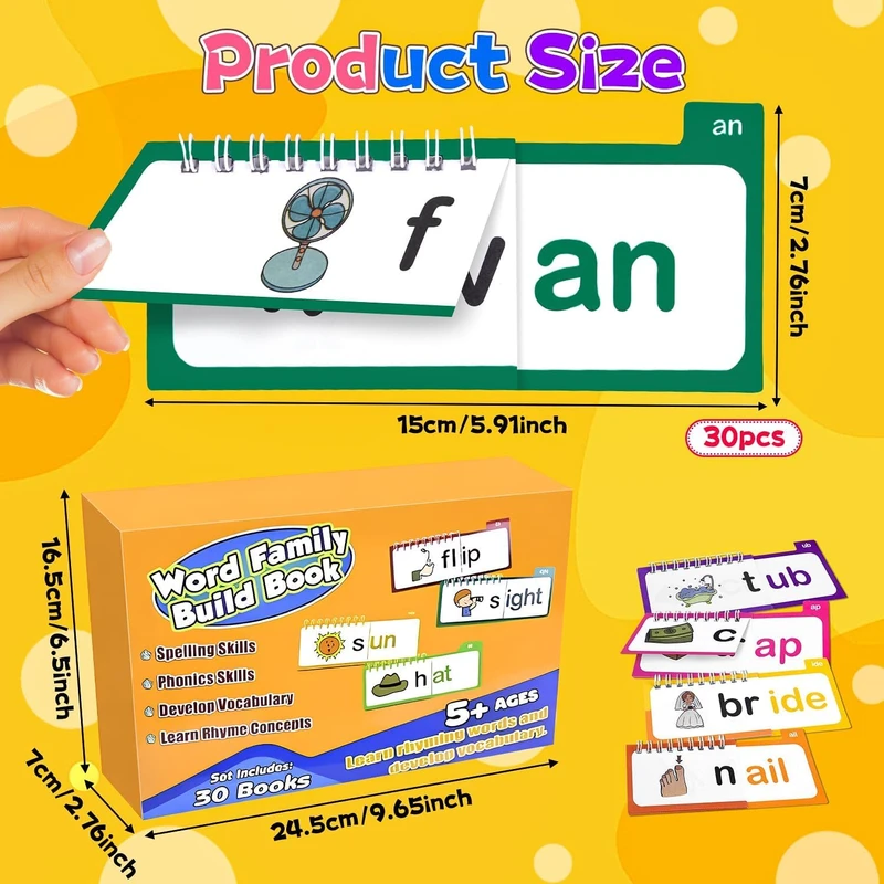30 Read and Rhyme Flip Books, Phonics Flash Cards, Word