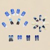 24Pcs Christmas Square Press on Nails Blue Medium Length Fake
