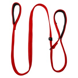 Figure of 8 Dog Lead 1.8M, Anti Pull Adjustable Slip Lead, Soft Nylon Rope Leash Loop Handle Dogs Pulling Leads for Medium and Large Dogs (Red)