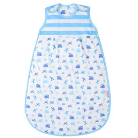 Snoozebag Planes and Trains 100% Cotton Boys 2.5 tog Nursery Baby Sleeping Bag Blue 6-18 Months (95cm)