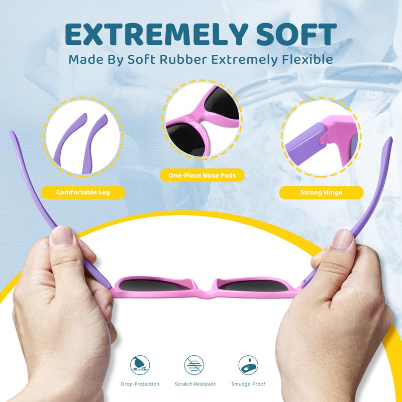 RIVBOS Kids Sunglasses for Girls Boys with Strap Polarized UV