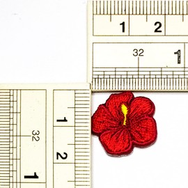 Umama Patch Set of 3 Mini Cartoon Red Hibiscus Cute flowers Applique Patch Hibiscus Embroidered Iron On Patches Craft Decorative Repair Logo Fabric Jeans Jackets Shoes Caps Bags