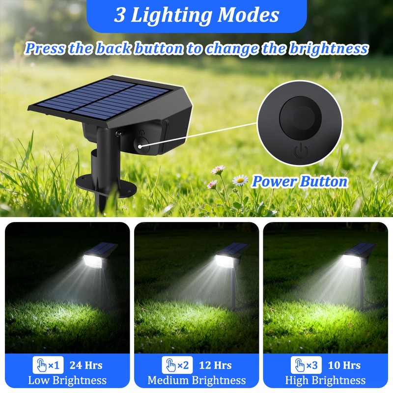 Sucolite 8-Pack Solar Spot Lights Outdoor Waterproof IP65, 3 Lighting