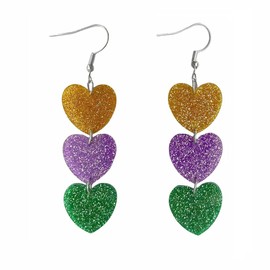 Glitter Heart Layering Dangle Earrings for Women Girls Shiny Sequins Love Hearted Shaped 3 Layered Dangling Fish Hook Earring Lightweight Mardi Gras Party Jewelry Lovely Earrings Studs