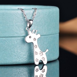 Yumilok Jewelry 925 Sterling Silver Cubic Zirconia Lovely Giraffe Sika Deer Pendant Necklace for Women/Girls