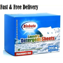 Binbata Laundry Detergent Sheets, 200 Loads Hypoallergenic Eco-Friendly