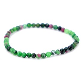 Taddart Minerals Red Green Natural Gemstone Ruby Zoisite Bracelet with 4mm Balls on Elastic Nylon Thread - Handmade, Rubber, Ruby Zoisite