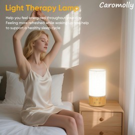 Caromolly Light Therapy Lamp, 10000 Lux Happy LED Light, Adjustable Color Temperature, Brightness & Memory Function, Full Spectrum Sunlight Lamp with Linen Shade for Office, Living Room, Bedroom