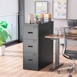 Greenvelly 3 Drawer File Cabinet with Lock, Metal Filing Cabinet for Home Office, Locking Vertical File Cabinet, 18" D File Cabinet for Home Office, Easy Assemble (Black)