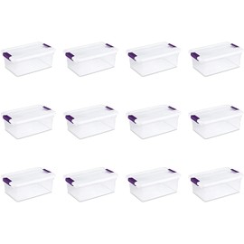 Sterilite 17531712 15 Quart/14 Liter ClearView Latch Box, Clear with Sweet Plum Latches, 12-Pack