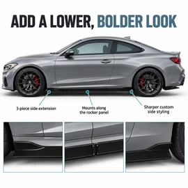6PCS Universal Side Skirt Extension Kit – 205 cm Trim-to-Fit ABS Rocker Panel Splitters, Glossy Black
