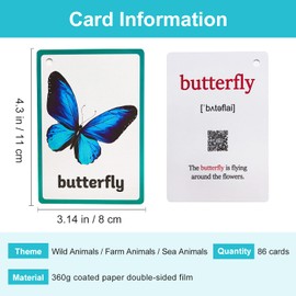 Lilias Wild Animals / Farm Sea Flash Cards, English Words Learning Pocket Card for Toddlers, Toddler Toys, Supplies Kindergarten Preschool, 3 Themes Set, WC007,008,009