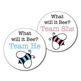 36 2.5 inch Bee Team He and She Gender Reveal Party Stickers