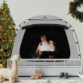 Blackout Twin Bed Tent, Mindful Design for Autistic People Sleeping Calming, Large Autism Sensory Blackout Bed Tent, 4-Door Privacy Bed Tent for Shared Room (Silver, Twin Size)