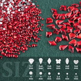 Flat Back Multi-shaped And Round Glass Nail Art Rhinestones Set 6, Crystal AB And Red Gem Bead Jewels Kits With Picker Pencil And Tweezer For Professional And Home DIY Use