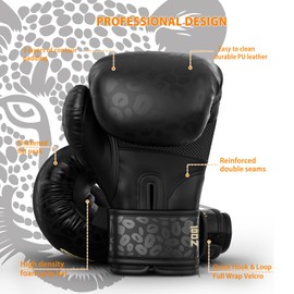 Dripex Boxing Gloves for Men Women Youth, Boxing Training Gloves | for Heavy Bag Workout, Muay Thai, Kickboxing, Sparring Punching Gold leopard 10oz