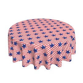 Patriotic Tablecloth 4th of July Tablecloth Washable Reused Table Cover Blue Star Round Tablecloth 60 Inch for Holiday Dinner Picnic Outdoor Party Dining Room Table Decor