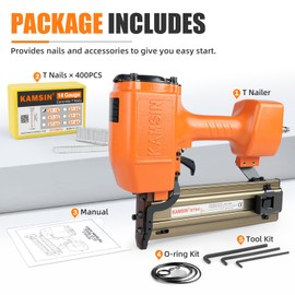 KAMSIN ST64 14 Gauge Pneumatic Concrete T Nailer with 400 PCS 3/4" Concrete T Nails, 3/4" to 2-1/2" Concrete Nail Gun for Heavy Duty Concrete Nailing, Decking, Subflooring, Siding, and Soffits