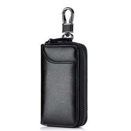 LTLSZRN Leather Key Case, Key Case for Car Keys, Key Case, Key Holder, Key Holder, Small Purse, Car Key Fob Bags for Men and Women (Black)
