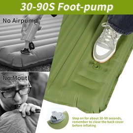 Chasyatzi 40D Self-Inflating Camping Pad, Insulated Ultralight Sleeping Mat for Backpacking, Winter Camping, 2-Layer Anti-Leak Design w/Built-in Pillow, Foot Pump Foldable Pad, Army Green