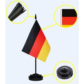 Germany German Deluxe Desk Flag Set, Small Mini Miniature Germany German Table Desktop Flags With Solid Pole, Black Base and Spear Top(2 Pack)