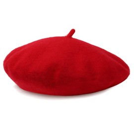 Women French Wool Beret Hats - Solid Color Classic Beanie Winter Cap(Red)