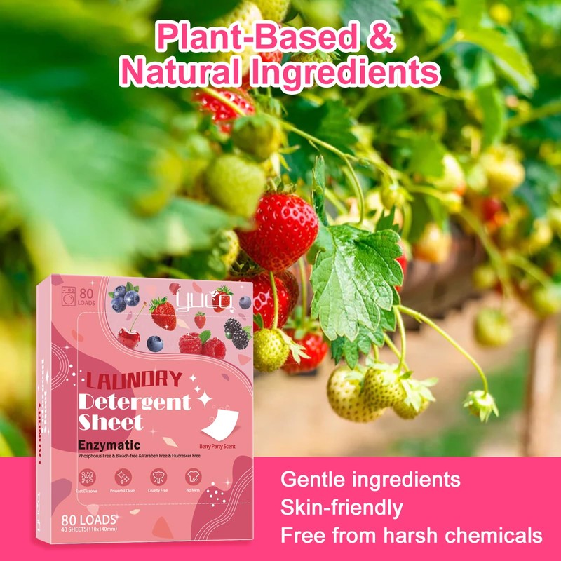YUCO Laundry Detergent Sheets Berry Scent 80 Loads Eco Laundry