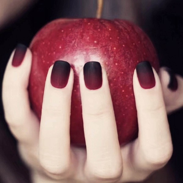 Inilbran Square Coffin Print On Nails Matt Red Glue On