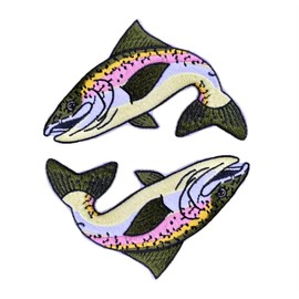 2Pcs Wildlife Rainbow Trout Fishing Well Made Quality Sew/Iron On 100% Embroidered Tactical Decorative Applique Tactical Patch for Caps Hats Outdoor Gear Jackets Clothing Bags Costume Cosplay