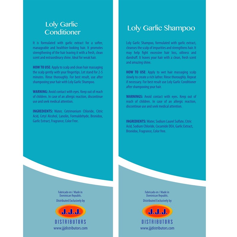 Loly Garlic Shampoo + Conditioner 16 oz Combo Unscented