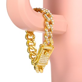 Batiyeer Diamond Charm Accessories for Cup, Handle Charm for Tumblers, Water Cup Handle Rhinestone Chain for Valentine's Day Bling Gift(Gold)