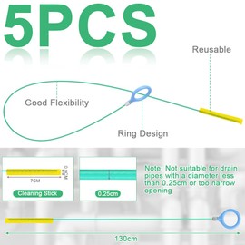 HOTUT Metal Sink Snake,5pcs Steel Snake Drain Hair Removal Tool,Hair Sink Drain Clog Remover,Plug Hole Cleaning Brush for Bathroom Sink Tub,Shower,Plumbing Drain(130CM,Green