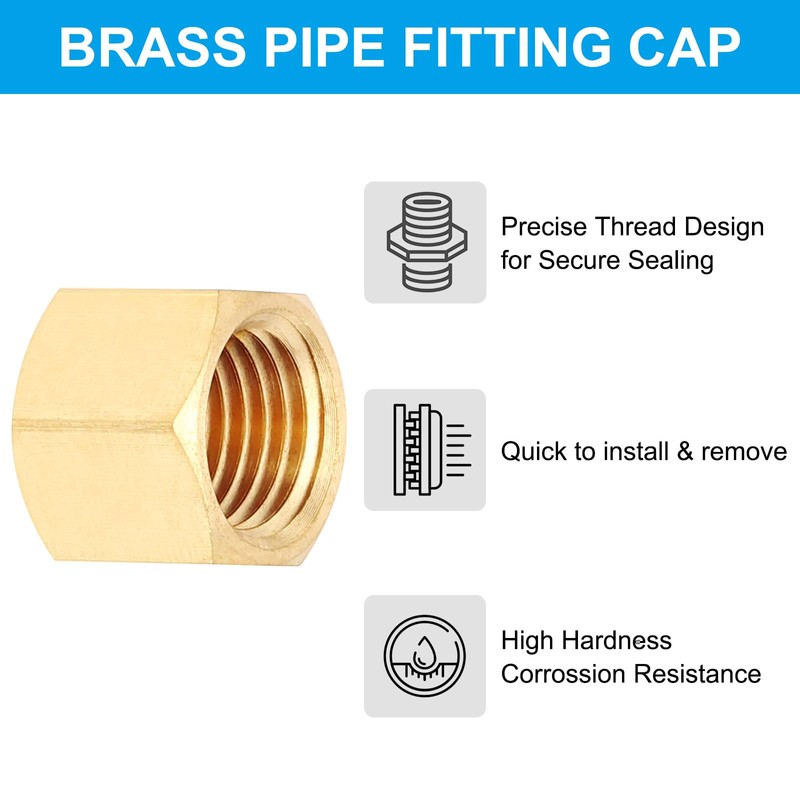 PATIKIL 1/4" NPT Female Brass Pipe Fitting Cap, 5Pcs Outer