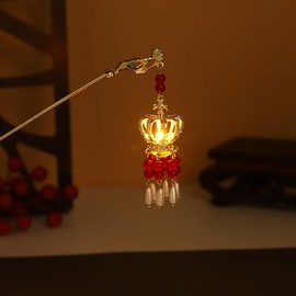 Lantern Light Tassel Hairpins Hair Stick, Chinese Coiled Hair Antique Hair Pin, Hanfu Crown Lantern Hair Accessories (Red)