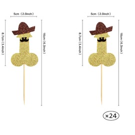 24PCS Bachelor Party Cupcake Toppers Hat Beard Gold Glitter Bachelorette Cupcake Picks Decorations for Bachelorette Party Funny Theme Party Bridal Shower Wedding and Birthday Party Supplies