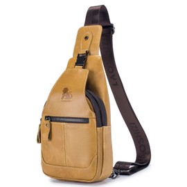 Hebetag Leather Sling Bag Crossbody Backpack for Men Women Outdoor Travel Camping Hiking Shoulder Chest Day Pack Casual Daypack, Yellow Brown