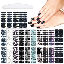 YECIRALA 24 Sheets 336 Pcs Marble Nail Stickers Full Nail Wraps for Women Girls Black Series Nail Color Strips Punk Style Gel Nail Polish Stickers Set Self Adhesive Full Nail Stickers Decals