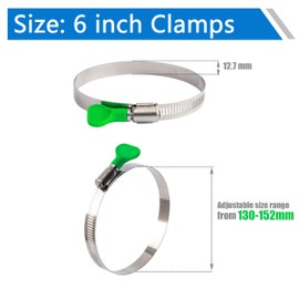 BESTYCHAO Duct Clamps, 2pcs 6 Inch Stainless Steel Key Type Worm Gear Hose Clamps, Adjustable 130-152mm Range Thumb Screw Clamps for Plumbing and Automotive