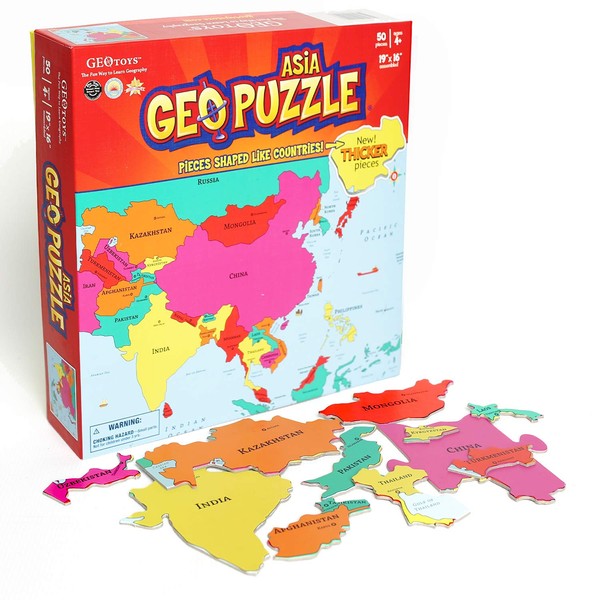 GeoToys — GeoPuzzle Asia — Educational Kid Toys for Boys and Girls, 50 Piece Geography Jigsaw Puzzle, Jumbo Size Kids Puzzle — Ages 4 and up