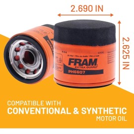 FRAM Extra Guard PH6607, 10K Mile Change Interval Spin-On Oil Filter, black
