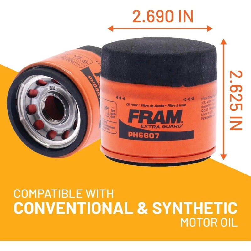 FRAM Extra Guard PH6607, 10K Mile Change Interval Spin-On Oil