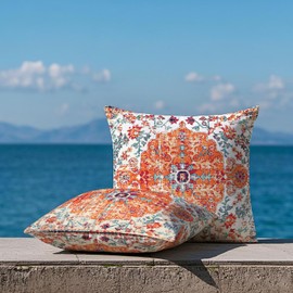 Vorysum Set of 2 Outdoor Cushion Covers, 50 x 50 cm, Boho Weatherproof Cushion Covers, Abstract Decorative Cushion, Vintage Red Summer Cushion Cover, Pattern Cushion for Garden, Sofa, Bed, Decorative