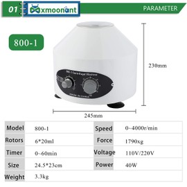 Mxmoonant Centrifuge Machine Benchtop Electric Centrifuges with Timer and Speed Control for Lab School Scientific Research 20mlX6 Rotors (110V US Plug) (800-1)
