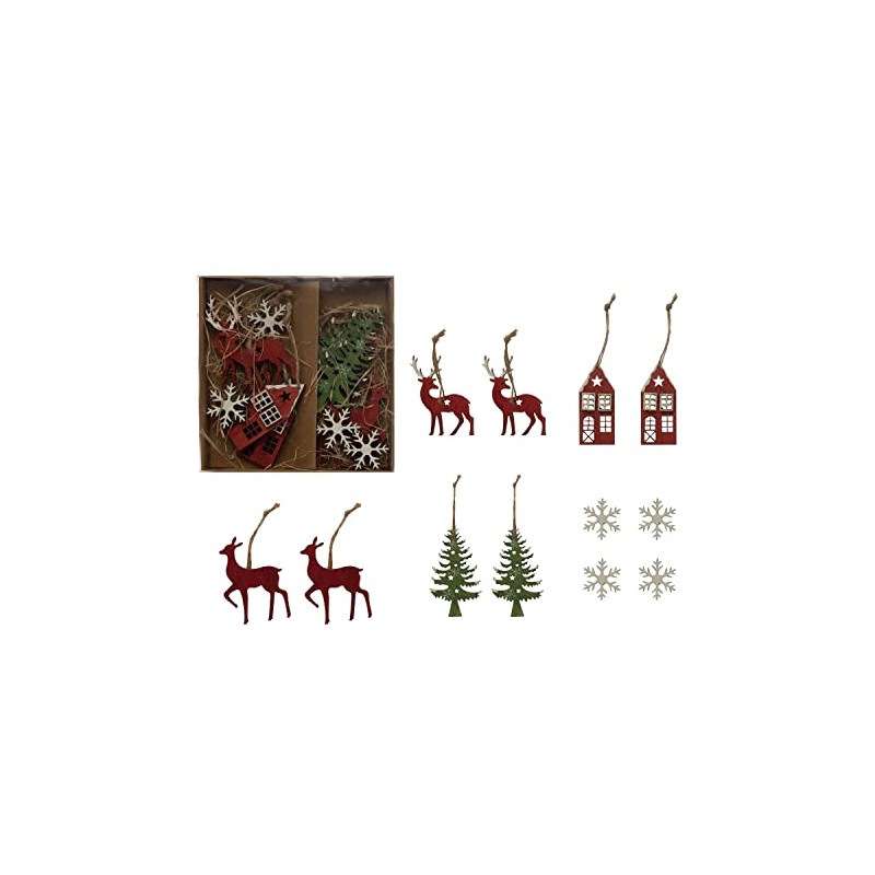 Laser Cut Snowflake, Tree, House & Deer, Multicoloured, Pack of