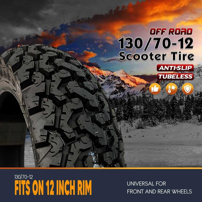130/70-12 Scooter Tires Front/Rear Knobby Tires 130 70 12 Tubeless