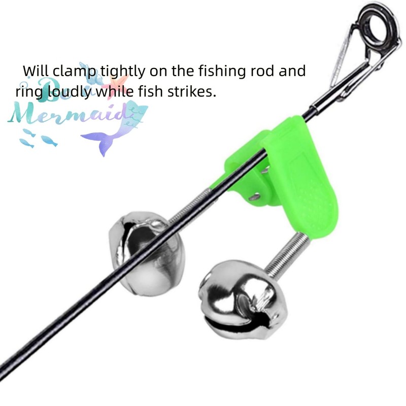 20 Pcs Fishing Rod Alarm Dual Alert Bells Green Silver