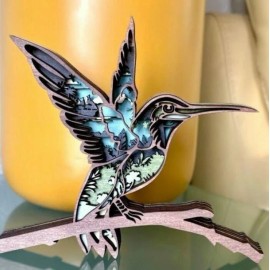Tropical Hummingbird Bird Wood Wooden 3D Diorama Sculpture Figure Wall Decor