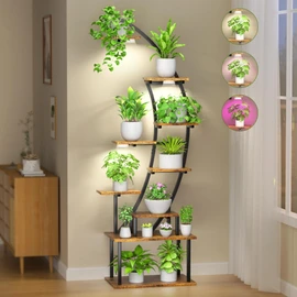 Plant Stand Indoor with Grow Lights, 9 Tier 63" Metal Plant Shelf for Multiple Plants, Tall Lighted Plant Shelves Corner Flower Holder, Half Curved Shape Plant Display Rack for Home Living Room Patio
