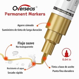 Overseas Rotulador de pintura de punta fina a base de aceite, paquete de 2 marcadores permanentes de punta fina de 0.035 in, secado rápido, impermeabl