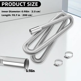 1 inch Stainless Steel Exhaust Hose, 78.7" Flexible Exhaust Pipe,Diesel Heater Flexible Exhaust Tubing with 2 Hose Clamps Generator Exhaust Hose Parking Air Heater Fuel Tank Diesel Gas
